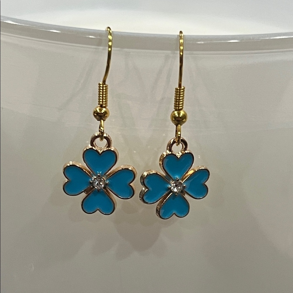 Gold and Blue Flower Earrings
